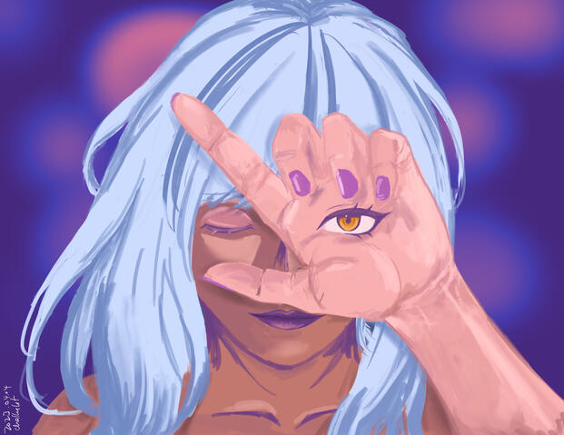 Person with eye in hand