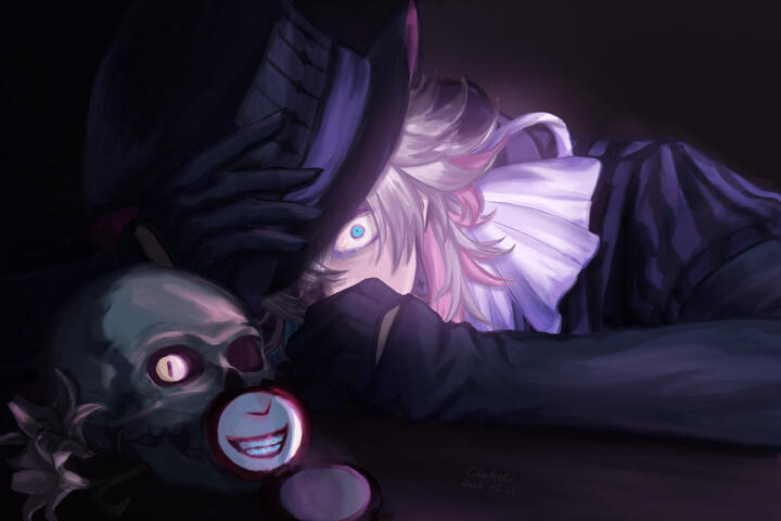Gavis Bettel leans over a table, his right hand holding his hat, his left propping him up. His left hand, clenched into a fist, also conceals his mouth: beyond his wide eyed stare, you can't tell if he wears a smile or a frown. His old friend Jerry sits o