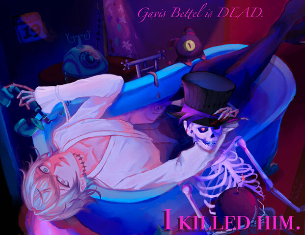 Gavis Bettel(?) leans back in a tub. He holds a phone in one hand. His other arm embraces his supposed predecessor, Jerry. Text in the image reads “Gavis Bettel is dead. I killed him”. But don’t take it too literally; you know Gavis Bettel is very much ali