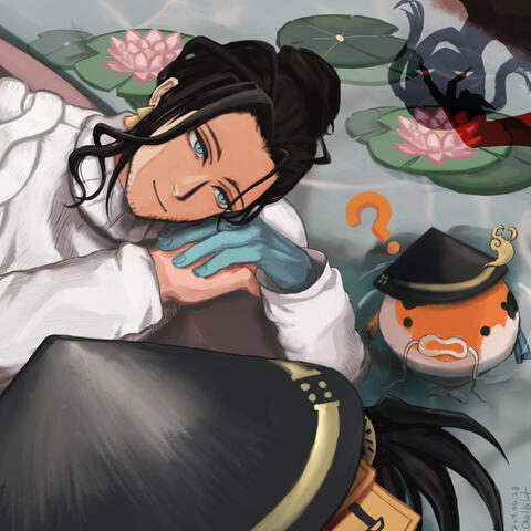 Shinri in their new outfit looks over at their old outfit self, hidden under a hat. Puniko also looks over in confusion and mild concern at seeing 2 Shinris. A spooky shadow that may be the source of mischief jeers in the top corner.